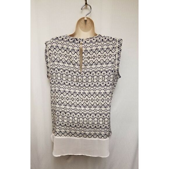 THE LIMITED Scoop Neck Sleeveless Semi Sheer Multicolor Blue/Cream Blouse Size M - Picture 4 of 4